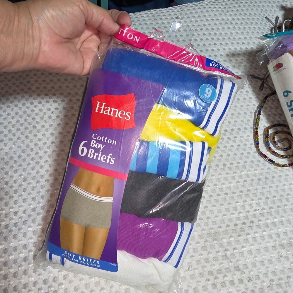 HANES WOMENS SZ 9 SIX PACK COTTON BOY BRIEFS PANTIES